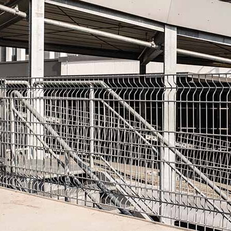 Wire security fence at industrial facility