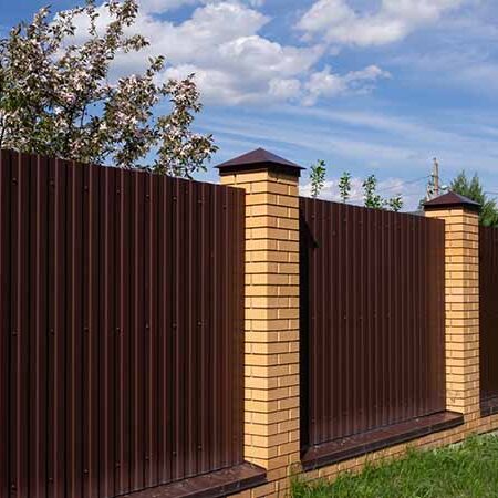 Brick and wood panel noise control fence
